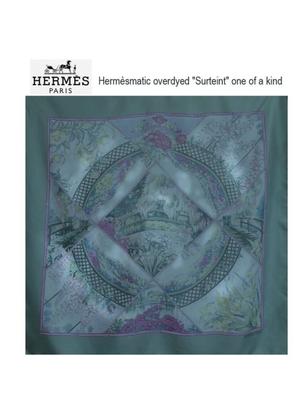 Rare 1980s Hermès "Giverny" 90cm Silk Scarf, Hermèsmatic Dip Dye (Flawed AS-IS)